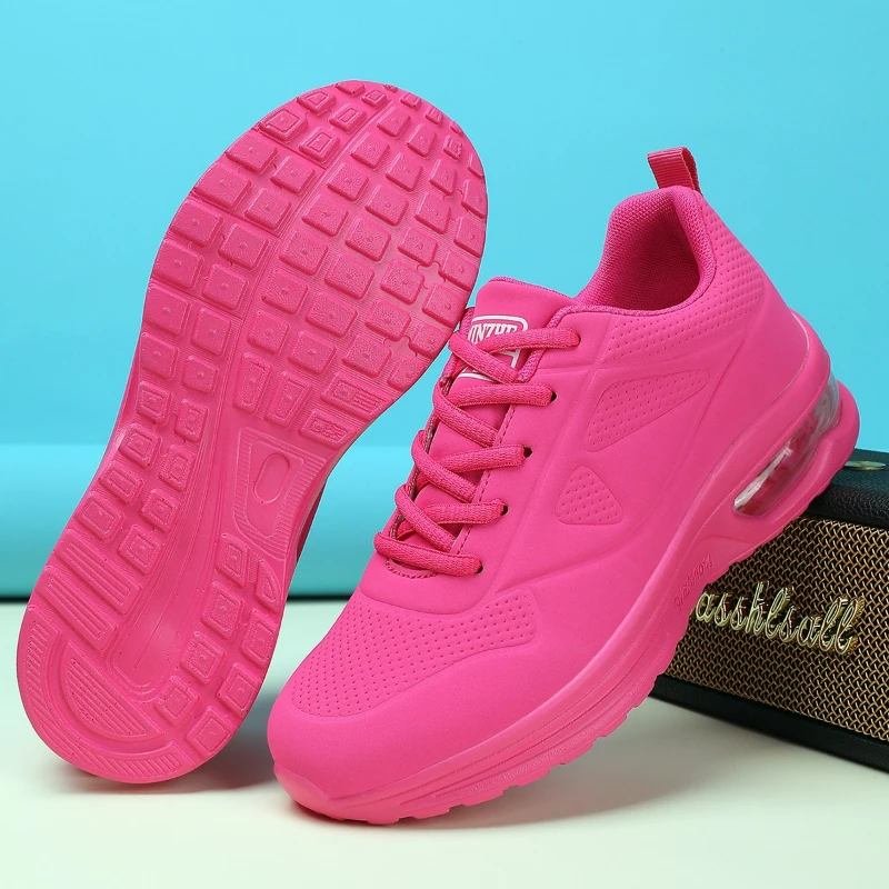 Damen Sneakers Rosa Sportschuhe Frauen Luftkissen-Schuhe Dicke Sohle Trainingsschuhe Tennis Freizeit-Laufschuhe für Damen
