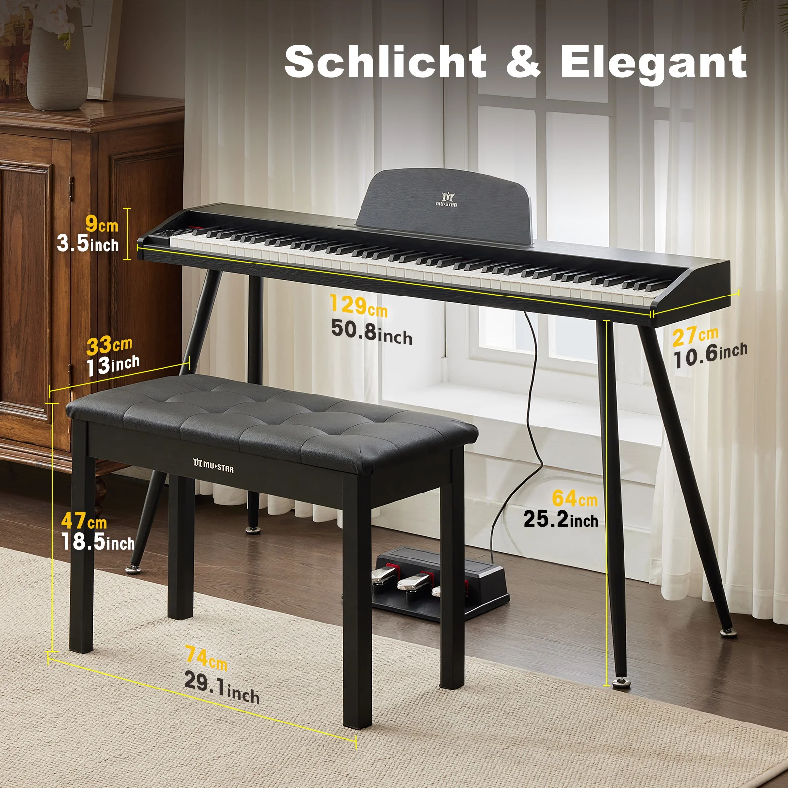JOYLDIAS Digitalpiano 88 Tasten mit Hammermechanik, E-Piano Full Size mit 3 Pedalen & Klavierbank, Home Digital Piano, Schwarz