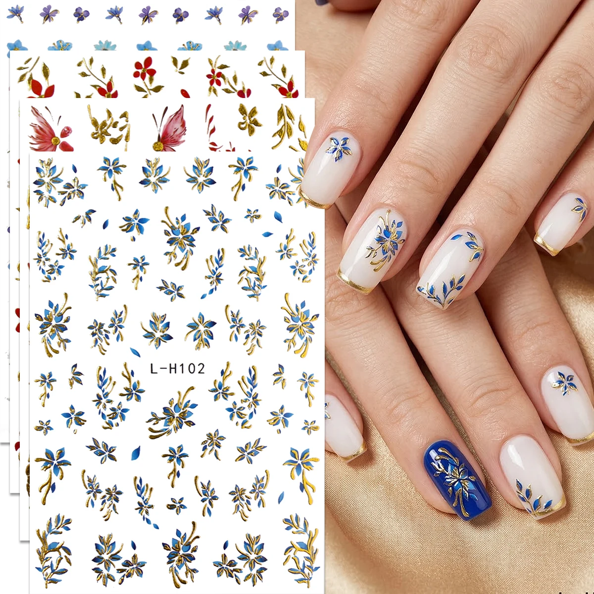 Moderne Retro-Nagelaufkleber im Heavy-Gilded-Stil – Bunte Blumen- und Schmetterlings-Nagelsticker – Für den Alltag im Frühling, für Arbeit und Hochzeit Image