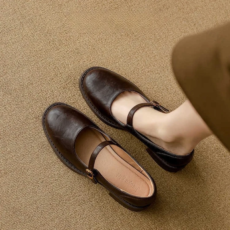 Damen-Schuhe mit klobigem Absatz, 2025, Frühling und Herbst, modische Schnallenriemen, bequeme Mary-Jane-Schuhe, weiche Sohle, rutschfeste Luxus-Lederschuhe