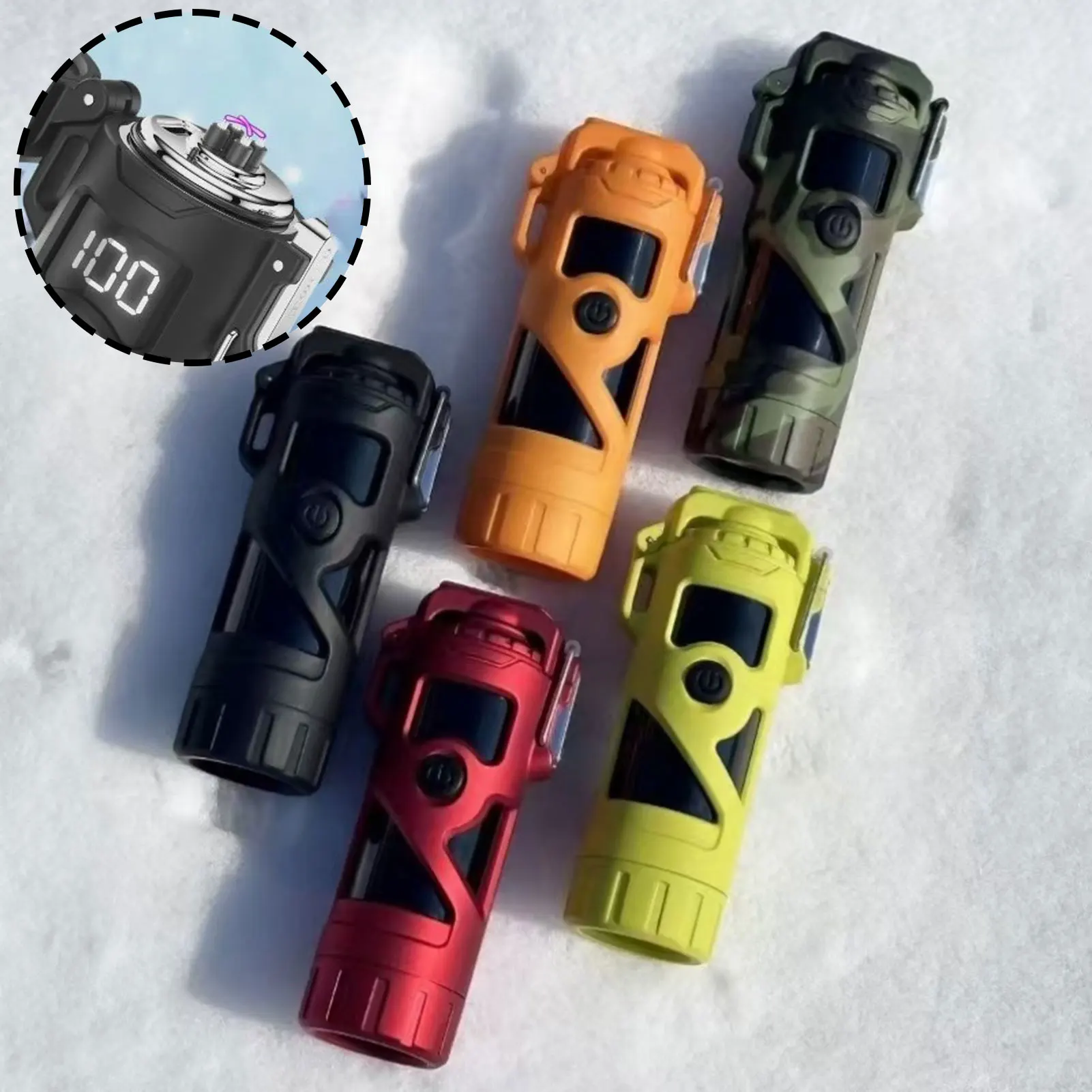 Wasserdichte Taschenlampe für den Außenbereich, Doppelbogen-Feuerzeug, winddicht, Doppelbogen-Zigarettenanzünder, Notfallwerkzeug Image