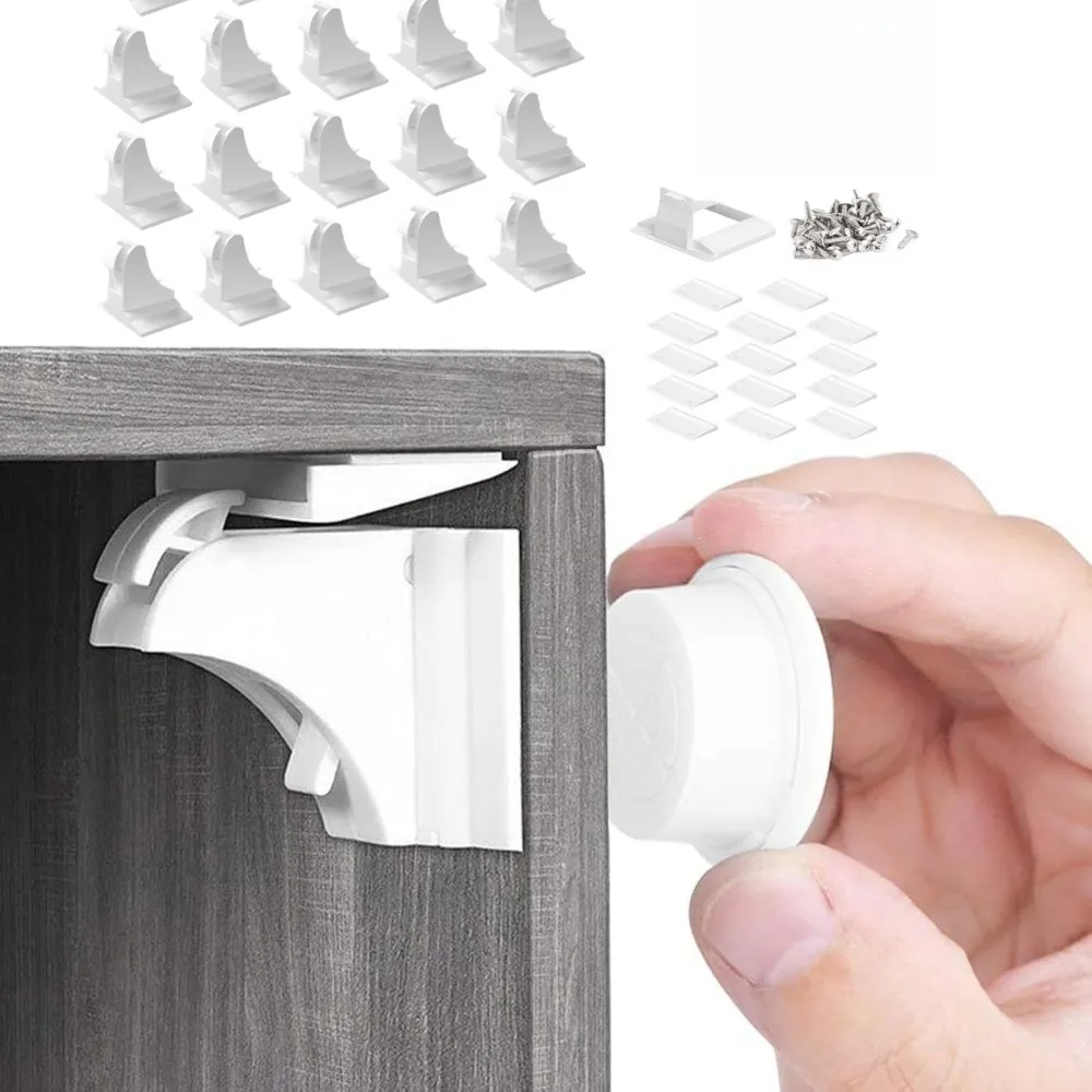 Magnetisches Schrankschloss Kindersicherung mit Schraubeninstallation Unsichtbares Schubladen- und Türschloss zur Kindersicherung von Schränken Image