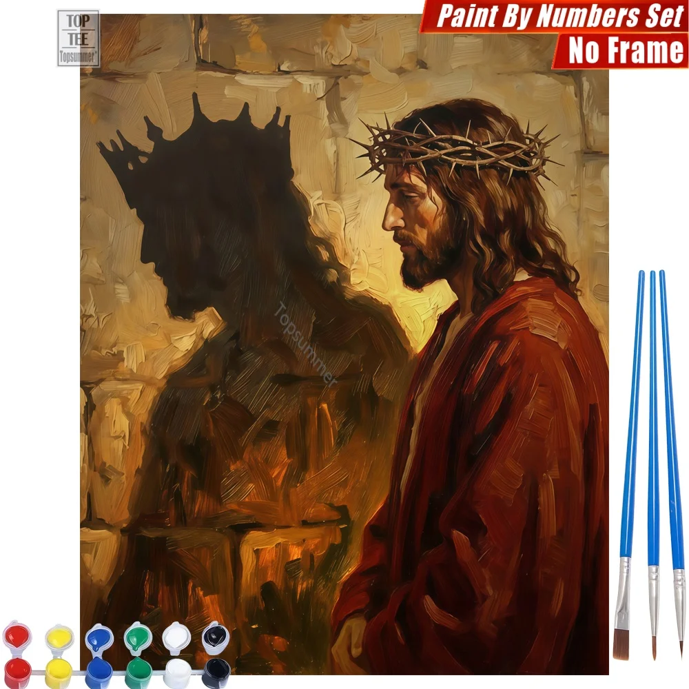 Jesus-Kronen-Profil DIY Malen nach Zahlen Set - Jesus-Kronen-Profil Wohnzimmer Wandkunst Ostergeschenk für Tochter Image
