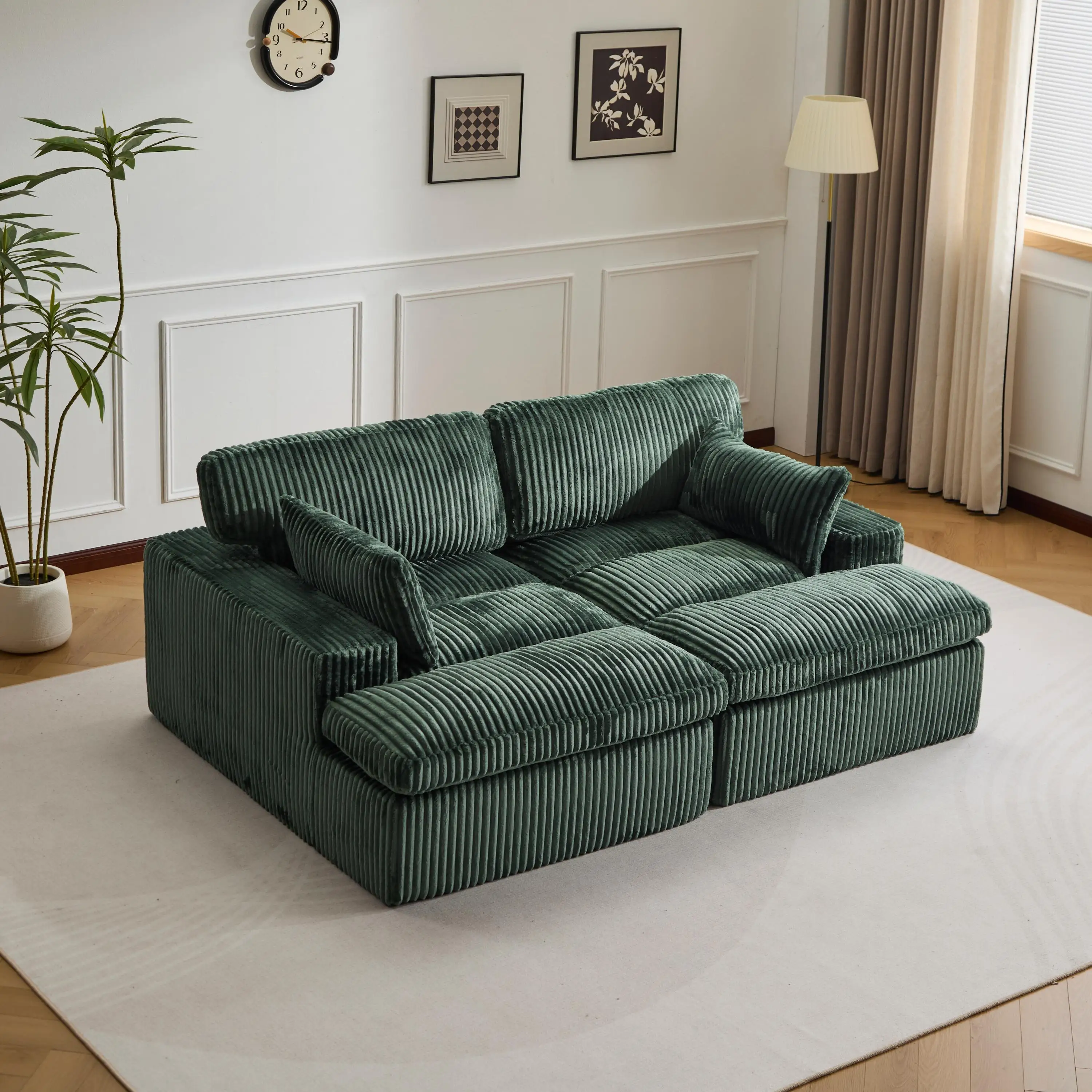 Grünes Cord 2-in-1 Schlafsofa, Modernes Schlafcouch ohne Montagevorgang, Schlafsofa für Wohnzimmer, Gästezimmer Image