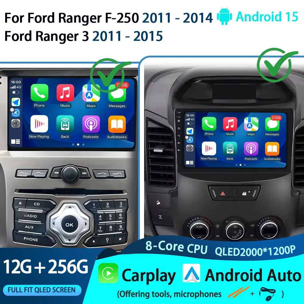 Android 15 Autoradio Für Ford RANGER F-250 2011-2014 Ford Ranger 3 2011-2015 Player GPS Navigation CarPlay Auto 4G WIFI QLED BT Image