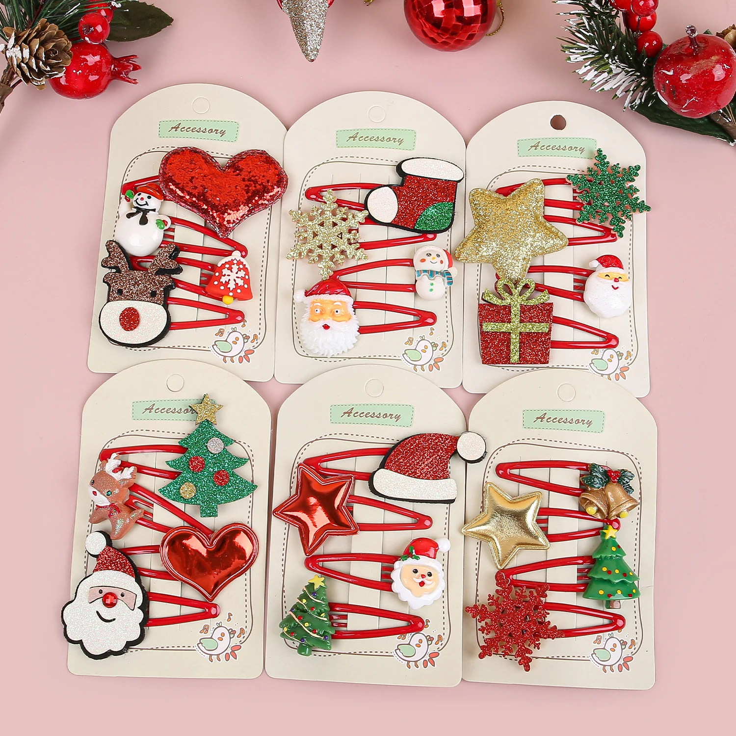 4 teile/satz Kinder Weihnachten Haar Clips Cartoon Elch Schneeflocke Baby Mädchen Barrettes Clips Weihnachten Party Geschenke Haar Zubehör Image