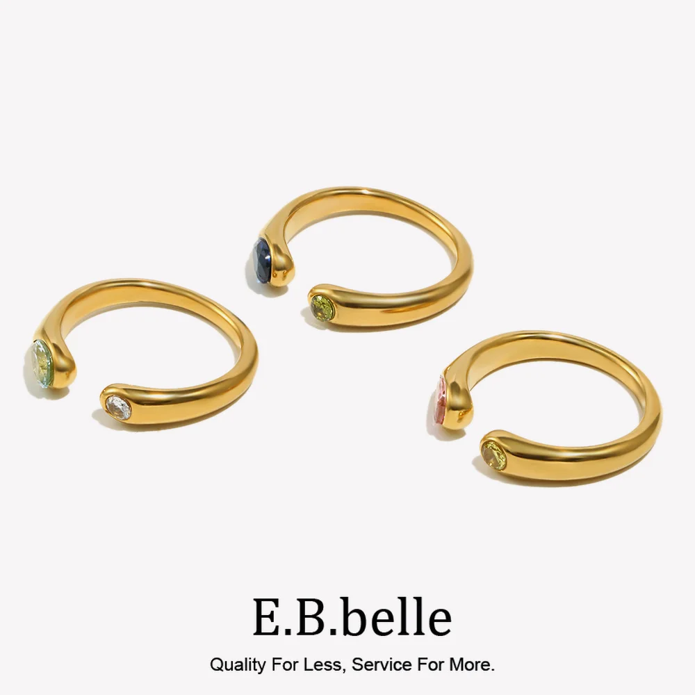 E.B.belle Großer und kleiner offener Ring mit Schlangenkopf-Zirkon aus Edelstahl, anlaufgeschützt, trendige Statement-Schmuckdekoration Image
