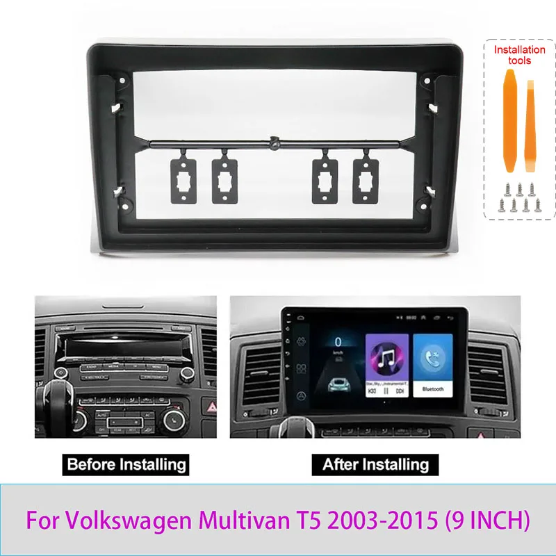 Autoradio-Faszien-Rahmen für Volkswagen VW Multivan T5 2003–2015, 9-Zoll-Stereo-Panel-Kabelbaum, Stromkabel-Adapter, Canbus-Montagesatz Image
