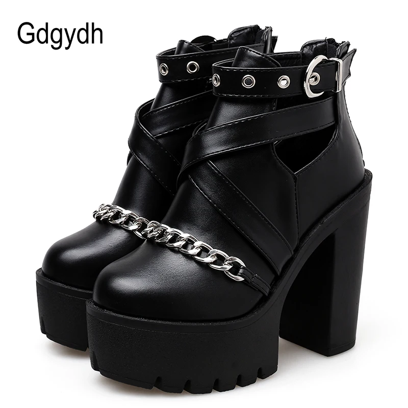 Gdgydh Plus Größe 42 Mode Kette Frauen Schuhe Zipper Platz High Heel Stiefeletten Für Frauen Punk Schuhe Plattform Frühling herbst