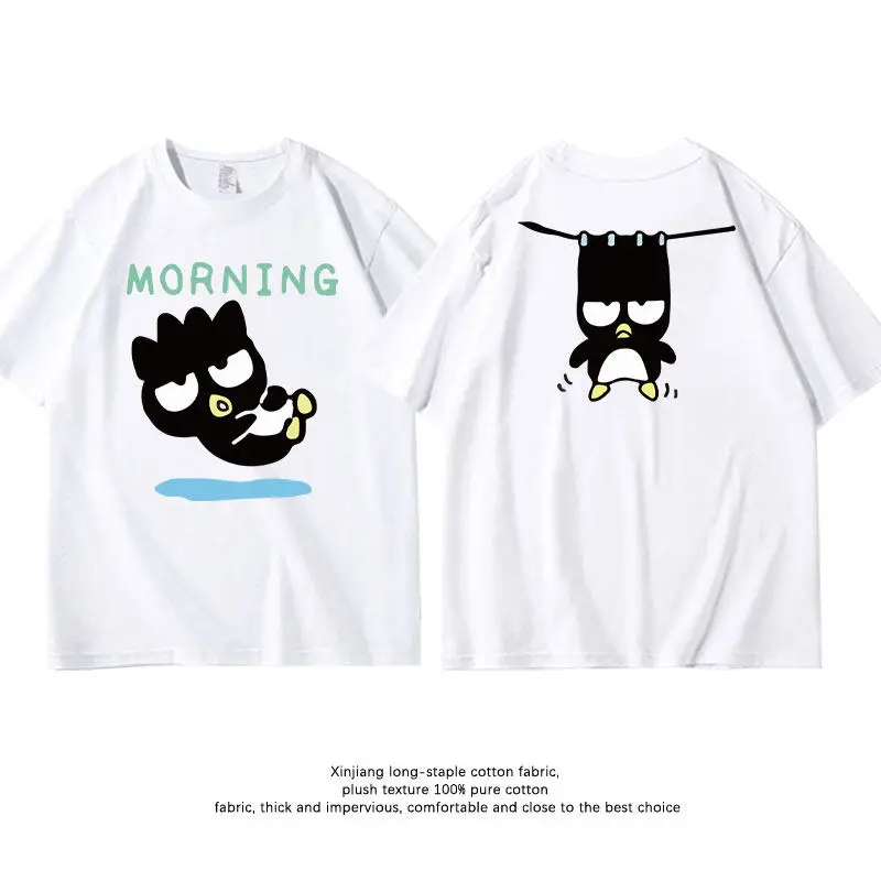 Weißes Kinder-T-Shirt, koreanische Version, Sanrio Cool Penguin, reine Baumwolle, doppelseitig bedruckt, modisches Eltern-Kind-T-Shirt