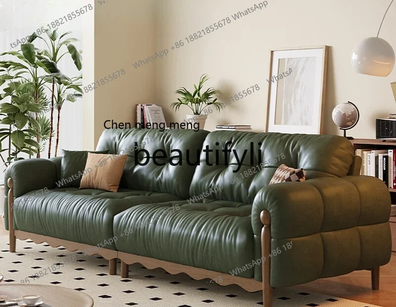 Neu eingetroffen: Retro-Sofa aus Ölwachs-Leder, mittelgroßes antikes grünes Sofa, Cloud-Ledersofa für drei Personen Image