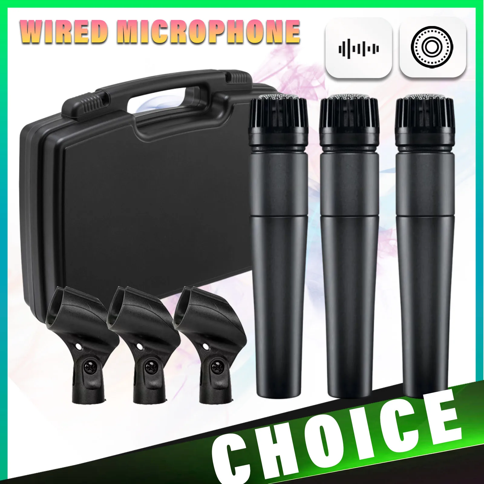3-teiliges SM-57 Kabelgebundenes Mikrofon-Set mit Ständer für Streaming und Karaoke, XLR-Mikrofon-Kit mit Koffer Image