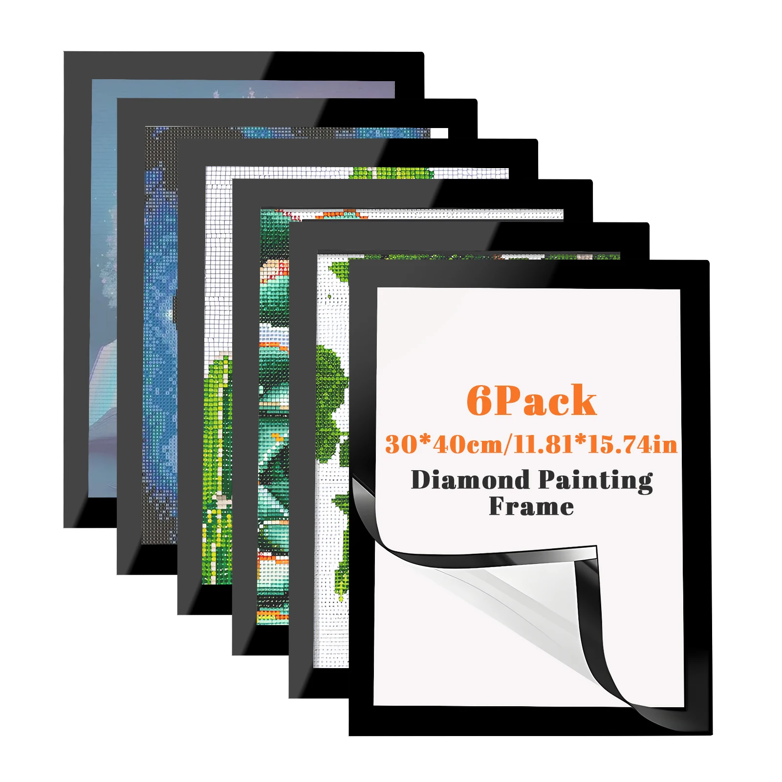 30x40 cm 6 Packungen Diamant malerei Bilderrahmen schwarz selbst klebender magnetischer Bilderrahmen für die Wand dekoration zu Hause Image
