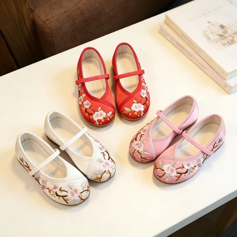 Mädchen Hanfu Schuhe Chinesische Bestickte Kinder Mary Jane Ballerinas Prinzessin Hochzeit Auftrittsschuhe Kinder Mode Vintage Flache Stoffschuhe