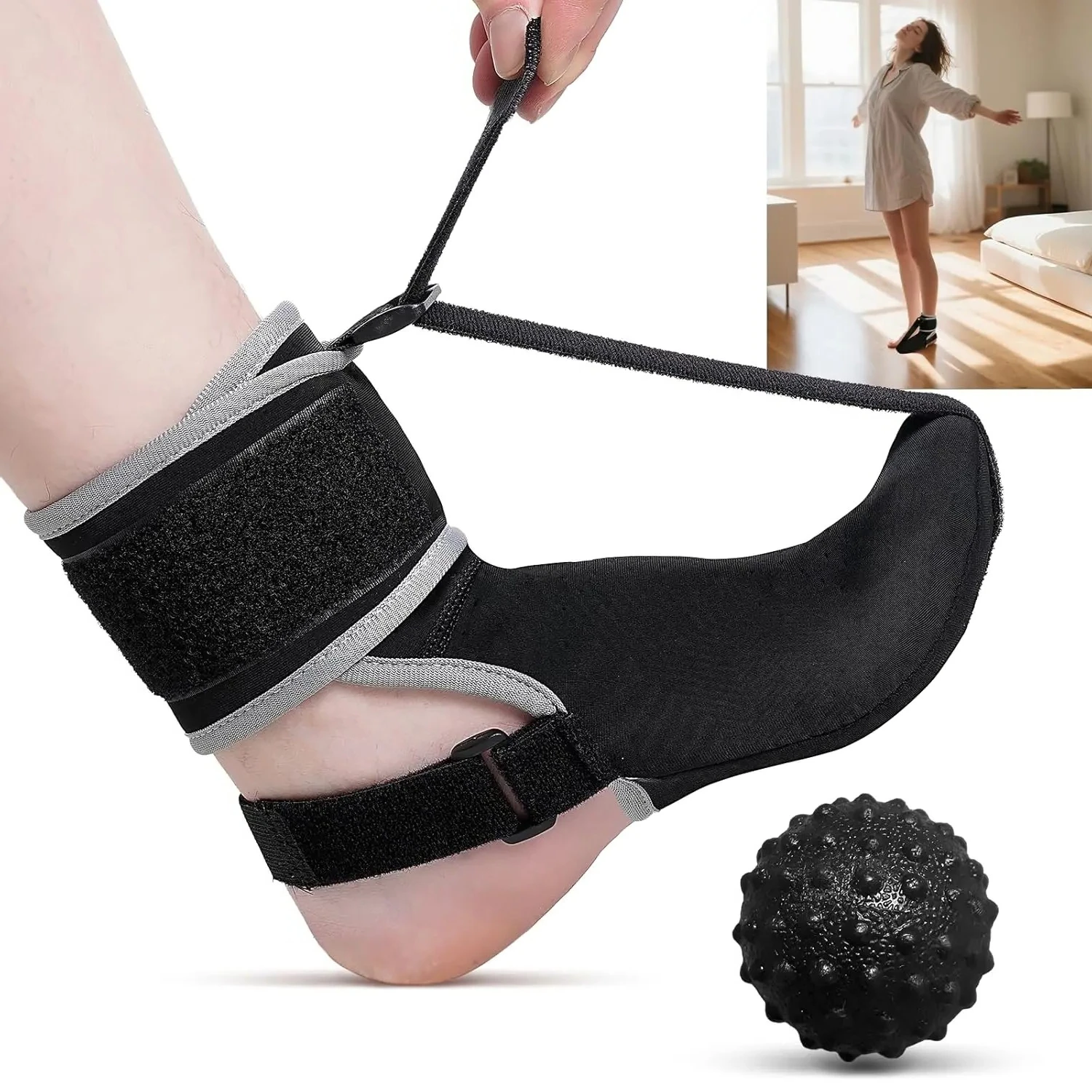 Plantarfasziitis, Nachtschiene, Socke, lindert Fußschmerzen, Fersensporn, Fußgewölbeunterstützung, Massageball für schnelle Erholung und Komfort Image