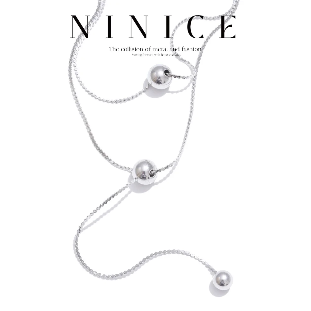 NiNice Edelstahl-Halskette mit rundem Perlenanhänger zum Aufhängen, doppellagiges Design, exquisites Geschenk, neu Image
