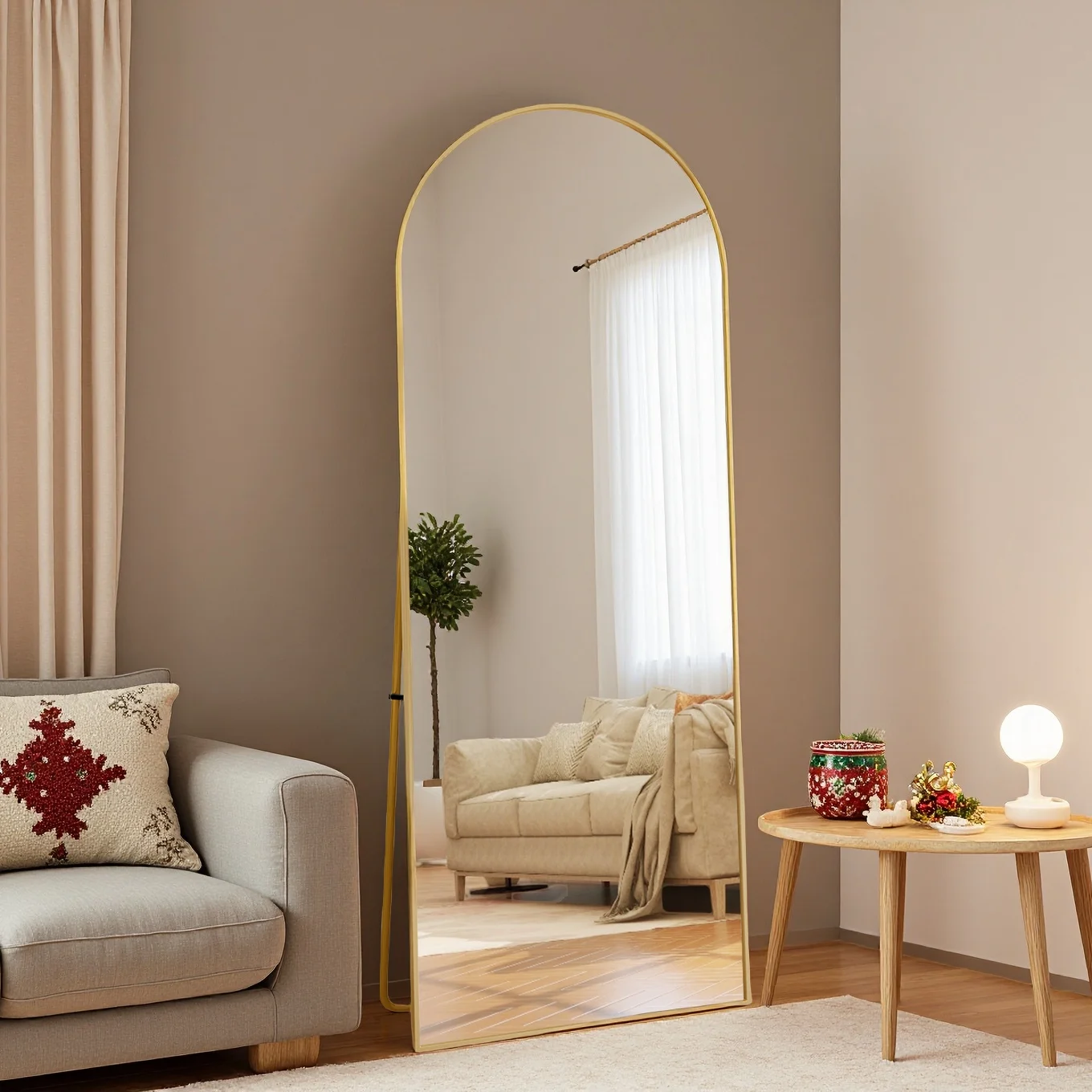 Comanlai Ganzkörper-Standspiegel, Großer Bogenförmiger Körperspiegel mit Minimalistischem Design, 3 Größen Stehender Spiegel für Schlafzimmer & Flur
