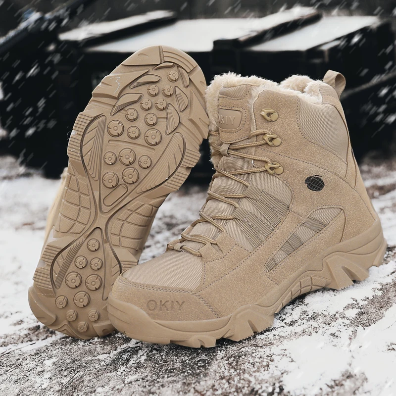 LiXingMing Winter Wanderschuhe Herren Wasserdichte Baumwolle Warme Schnee Stiefel Pelz Gefüttert Walking Outdoor Berg Camping Taktische Stiefel Image