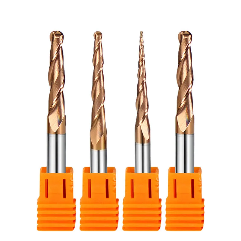 Fresa a Sfera Conica in Carburo JR134 HRC55 2 Taglienti a Spirale Utensile da Taglio CNC per Lavorazione del Legno