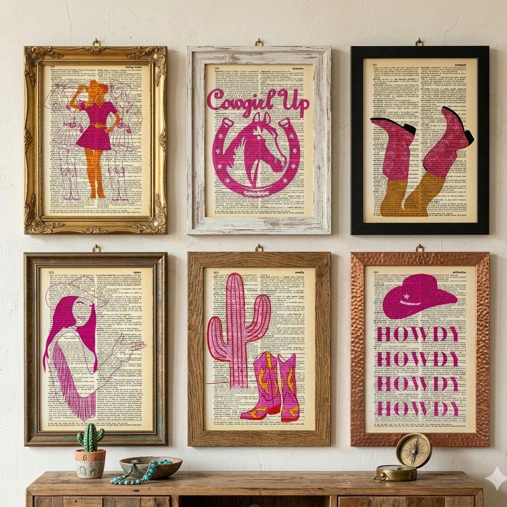 Quadri vintage, festa a tema cowboy, stampa cowgirl, cowboy, cowgirl, poster cowboy, arte in bianco e nero, stampa western, set di stampe cowgirl
