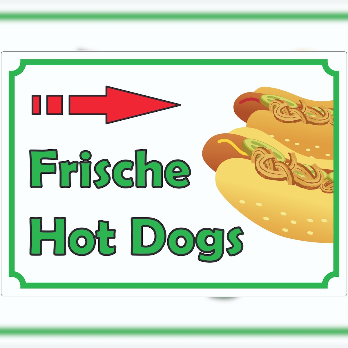 HB-Druck Frische Hot Dogs Aufkleber mit Pfeil rechts A8 (52x74mm) Image