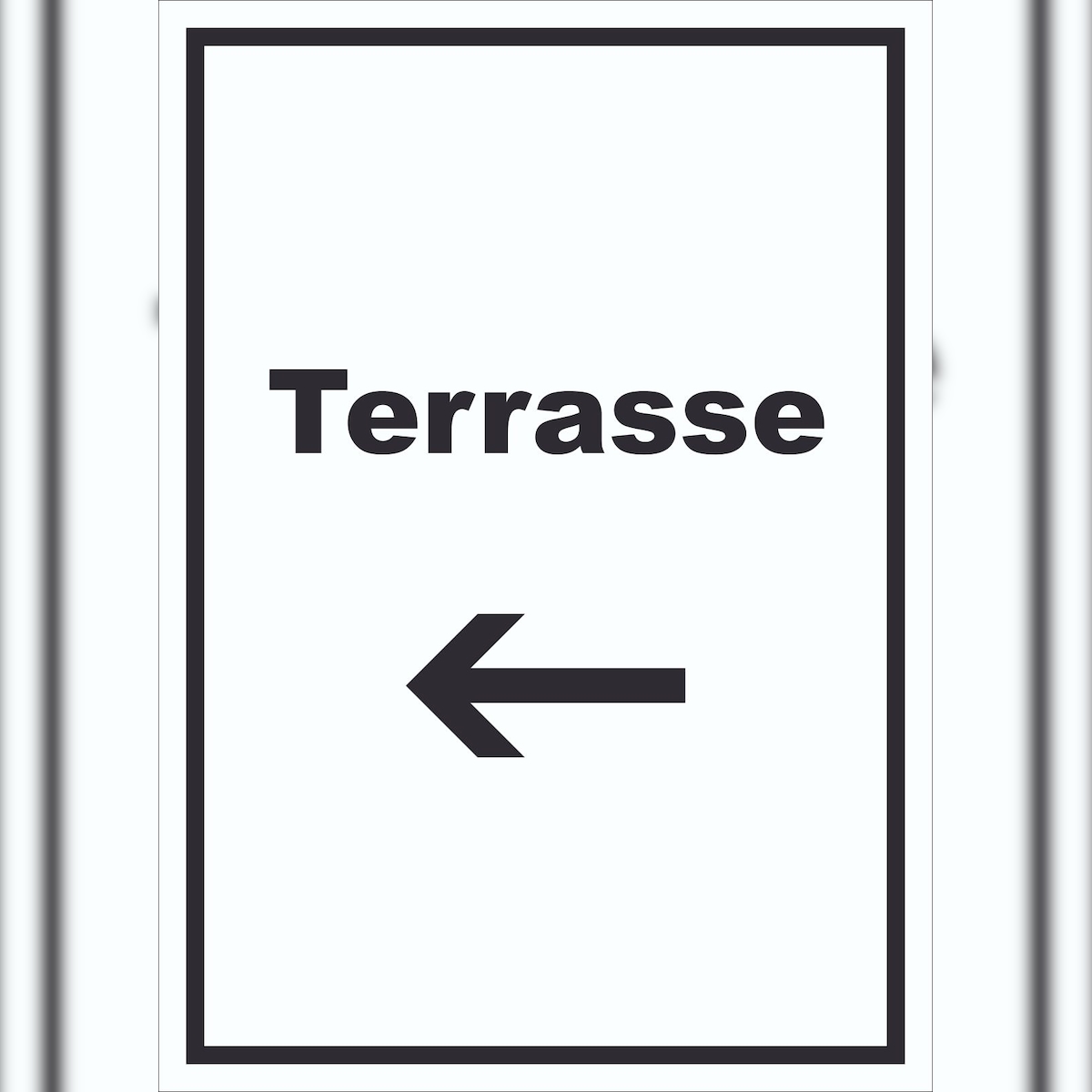 HB-Druck Terrasse Schild mit Text und Richtungspfeil links hochkant A6 (105x148mm) Image