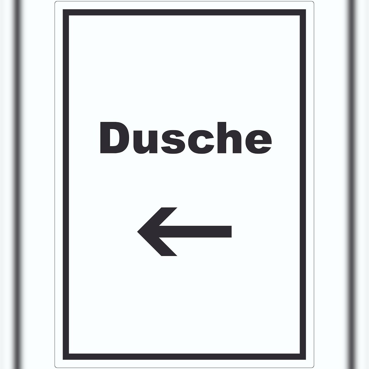 HB-Druck Dusche Aufkleber mit Text und Richtungspfeil links waschen Hygiene hochkant A2 (420x594mm) Image