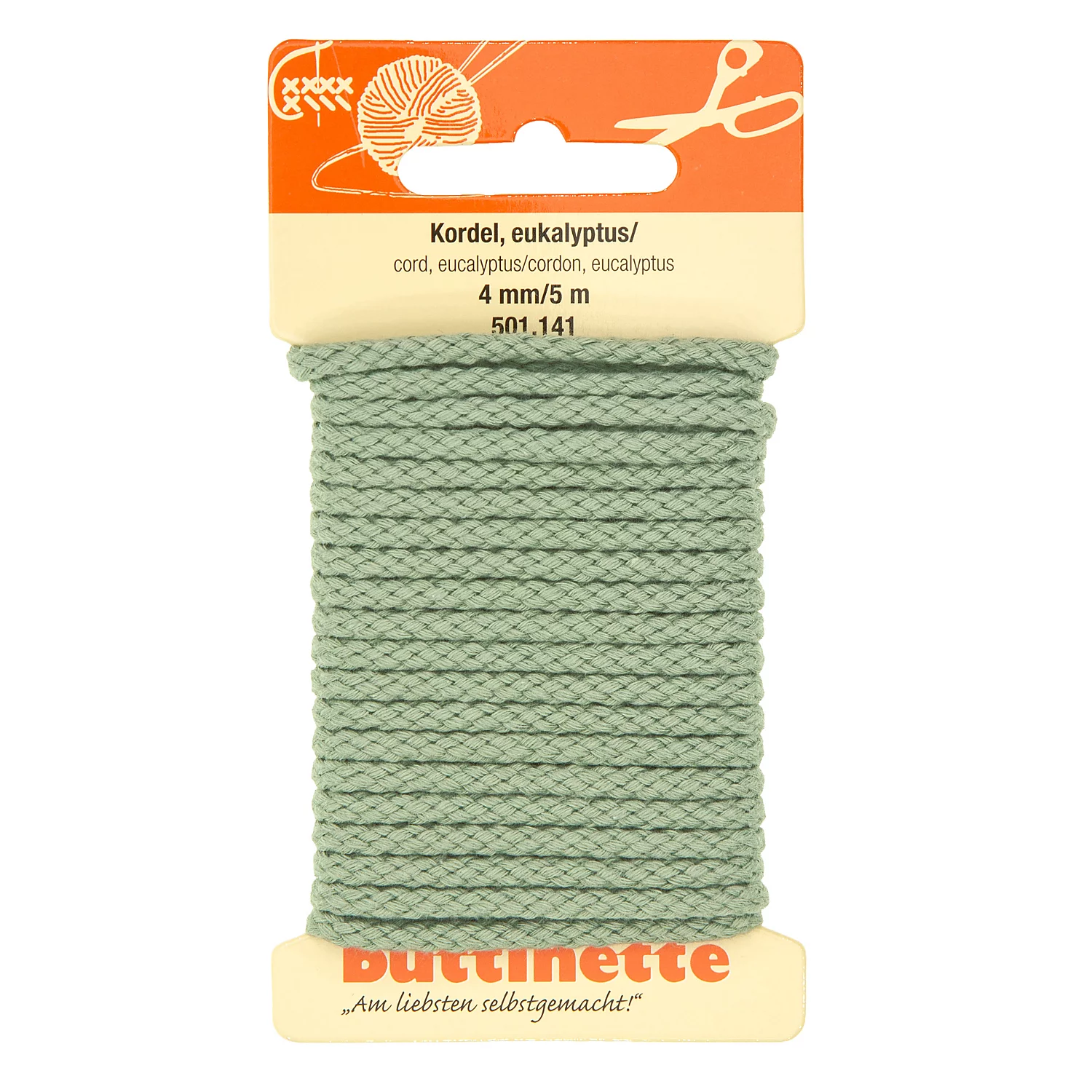 buttinette Baumwoll-Kordel für Bekleidung, eukalyptus, 4 mm Ø, Länge: 5 m