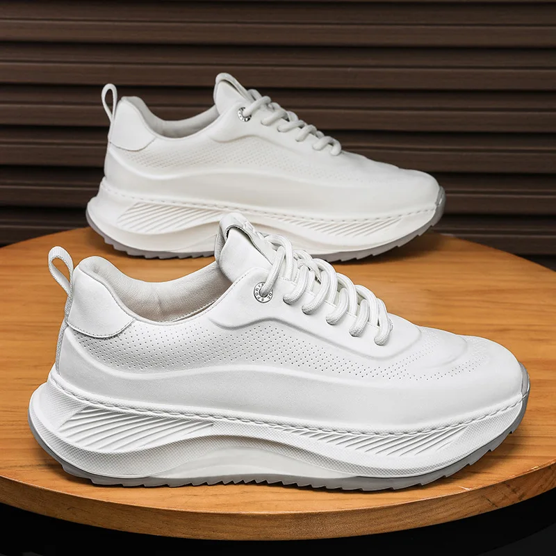 Men's shoes 2026 leather casual shoes height increasing dad shoes thick soled board shoes sports shoes men's white shoes