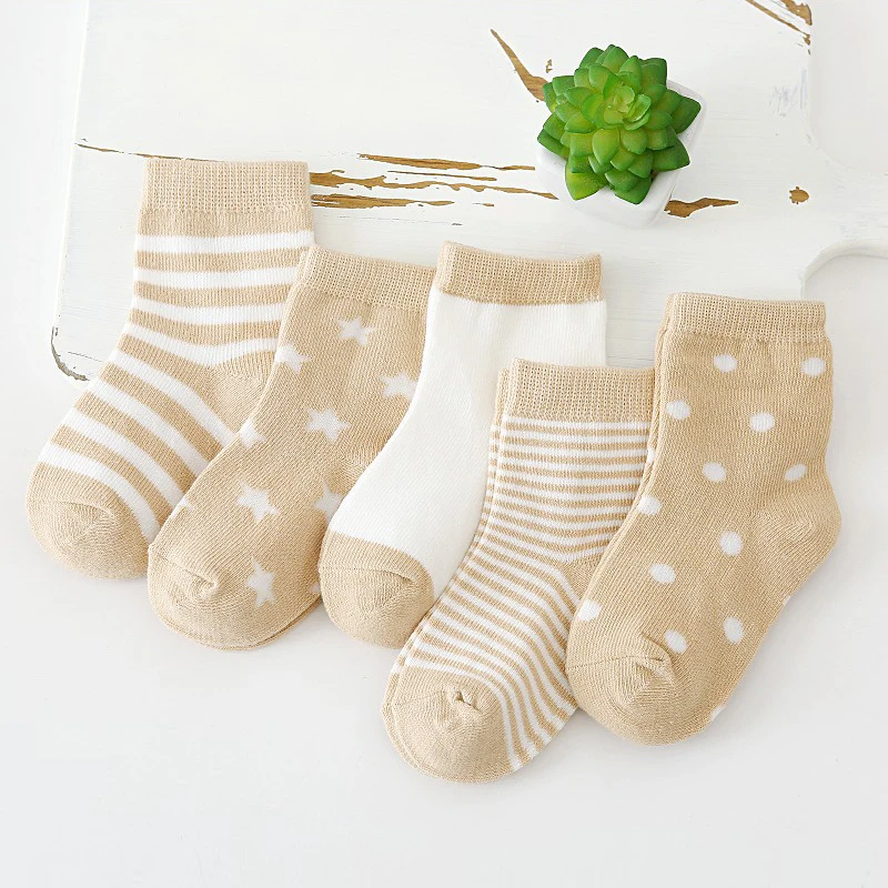 5 paia/lotto bambini calzini di cotone ragazzo ragazza bambino neonato caldo strisce puntini moda per l'autunno inverno cartone animato morbido calzino per bambini