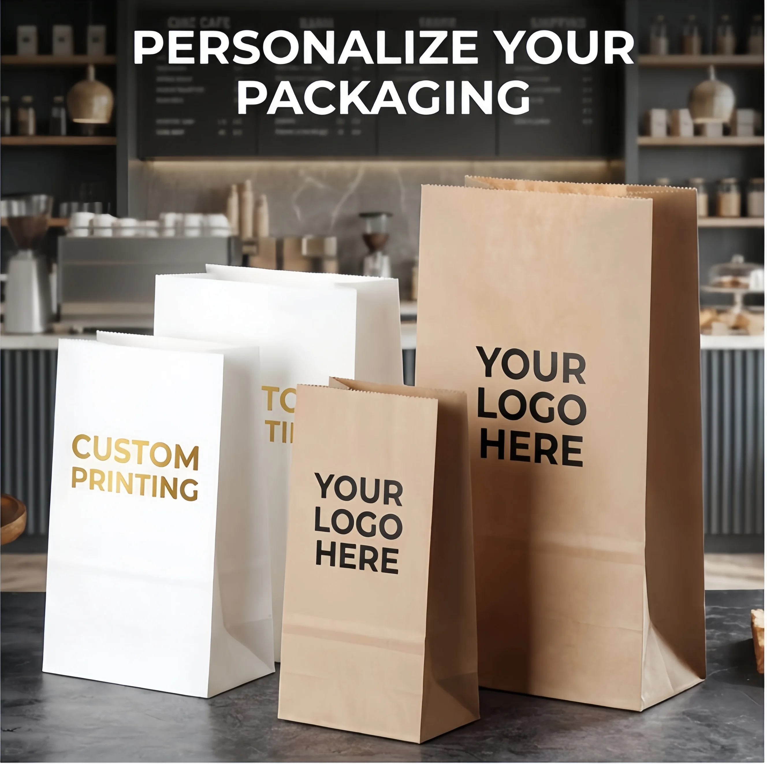 50/100 pezzi sacchetti con logo personalizzabili per uso alimentare sacchetti di carta kraft sacchetto regalo marrone sacchetti da asporto sacchetto di imballaggio per cottura alimentare all'ingrosso
