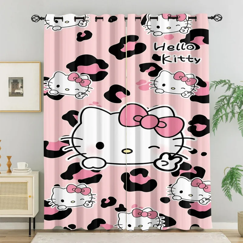 2 Stück Niedliche Hello Kitty Verdunkelungsvorhänge, Rosa/Rote Cartoon-Kitty-Druck Fensterdekoration, Kawaii Kinderzimmer-Deko für Mädchen