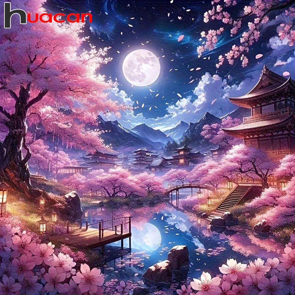 Huacan Neues Diamond Painting Landschaftsmotiv, Vollquadrat- und Rundmosaik, Blumen-Bastelset, Heimdekoration Image