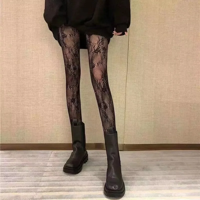 Netzstrümpfe Sexy Hot Girl Hollow Floral Butterfly Glänzende weiße Strumpfhosen Frau Punk Nachtclub Schwarz Sexy Strümpfe