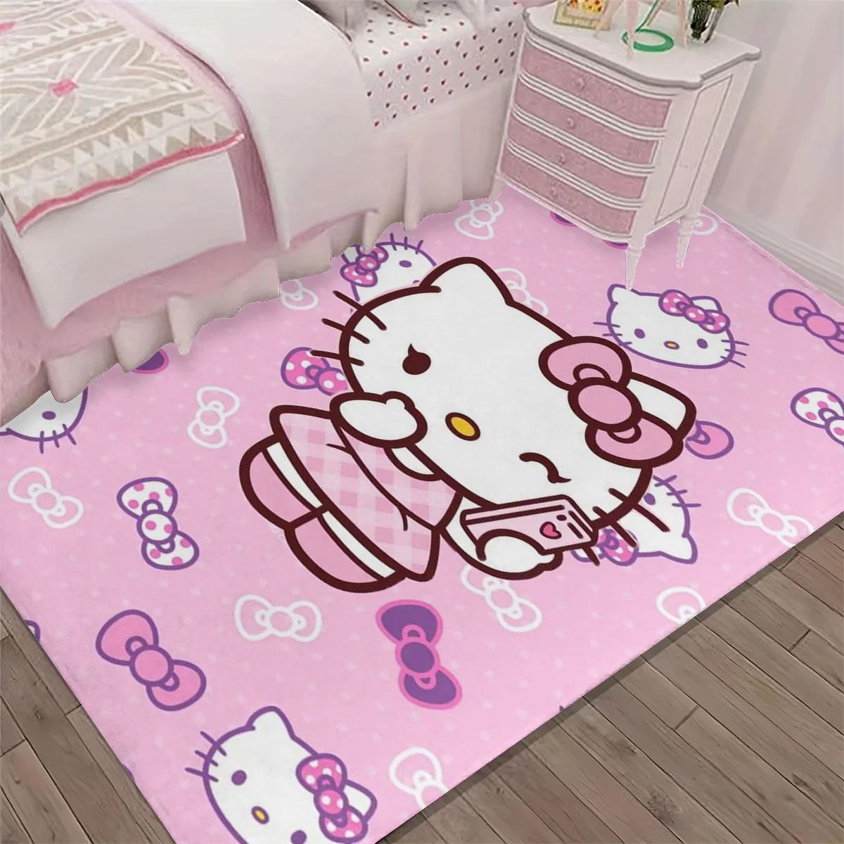 1 Stück Sanrio Hello Kitty Familien-Muster Vintage Wohnzimmer Großer Teppich, Bodenmatte, Erkerfenster Couchtisch Teppich, Heim-Deko
