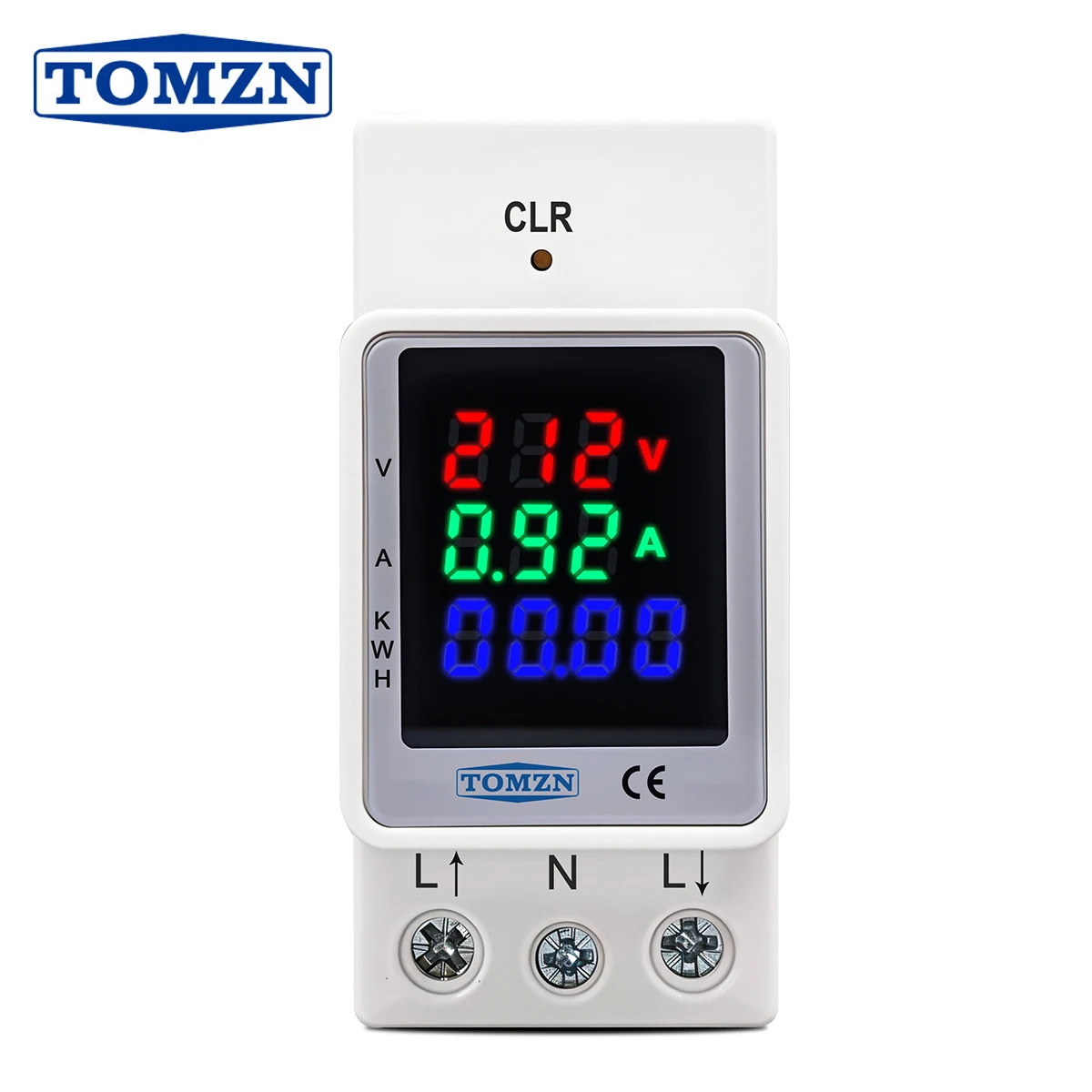TOMZN 3IN1 Elektrischer Energiezähler, Strommessung, Voltmeter, digital, wiederfigurierbar, Farben, DIN-Schiene, AC80–270 V, 0–100 A, 50/60 Hz Image