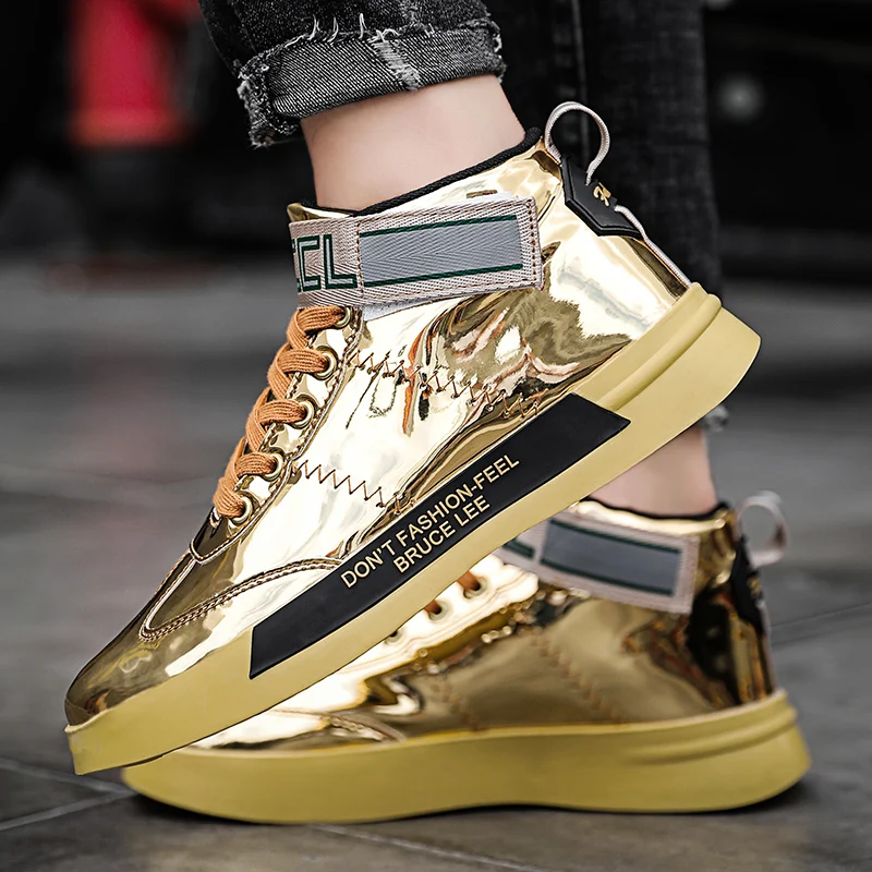 Luxus Männer Casual Turnschuhe Laufschuhe High Top Gold Turnschuhe HipHop Komfortable Mode Sport Schuhe Atmungsaktive Schuhe Männlich
