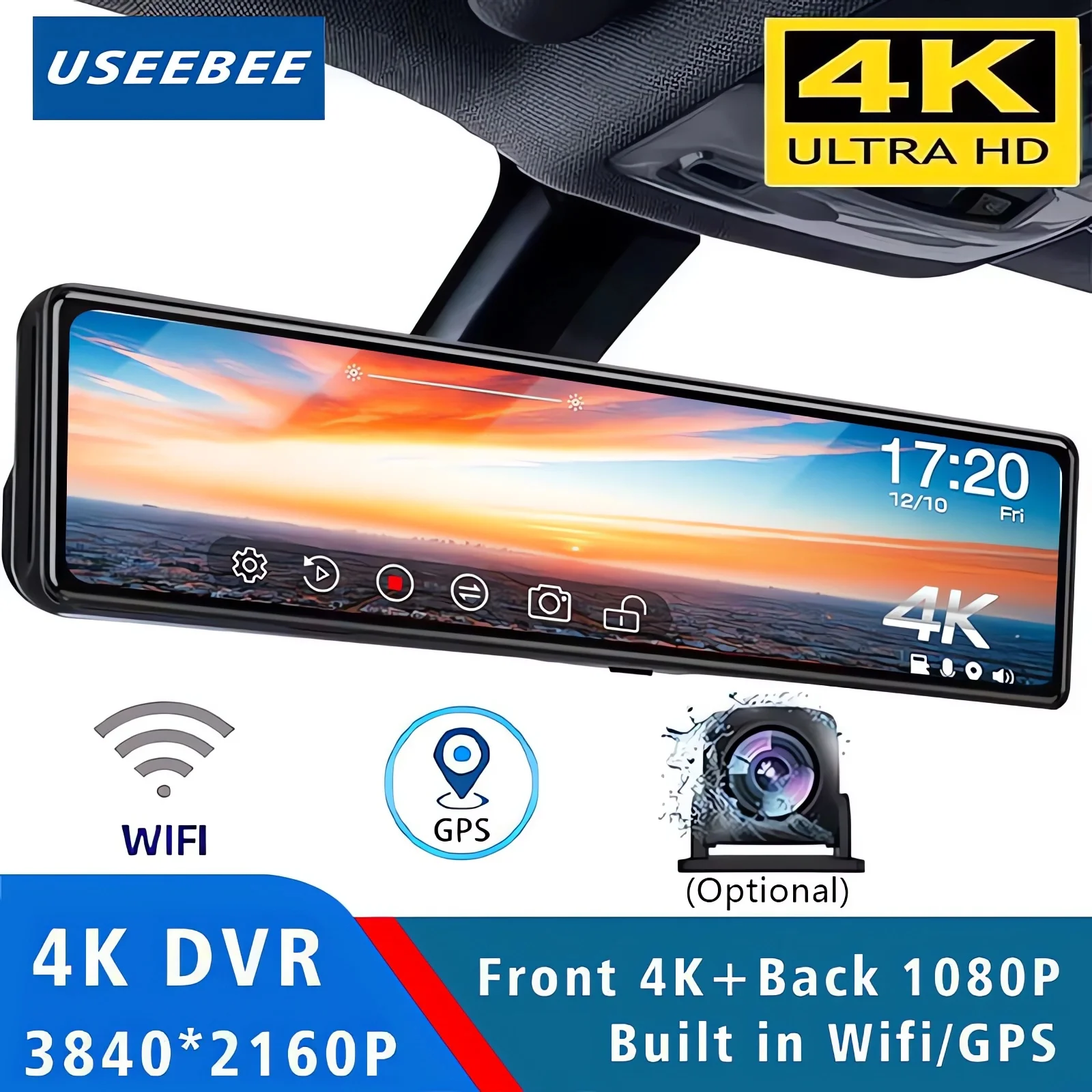 11,26 "UHD 4K 2160P Auto Dvr GPS WIFI Spiegel Dash Cam Dual Objektiv Dashcam IPS Bildschirm Kamera stick Recorder Stream Rückspiegel Image