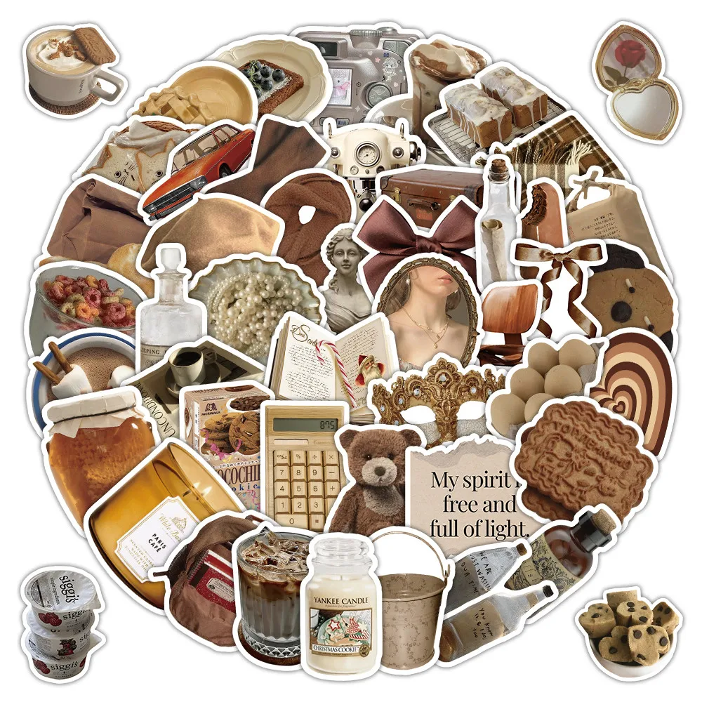 54 Blatt braune INS-Ästhetik-Aufkleber – dekorative Etiketten für Schreibwaren und Geschenkverpackungen, Golden Memory Stickers Store Image