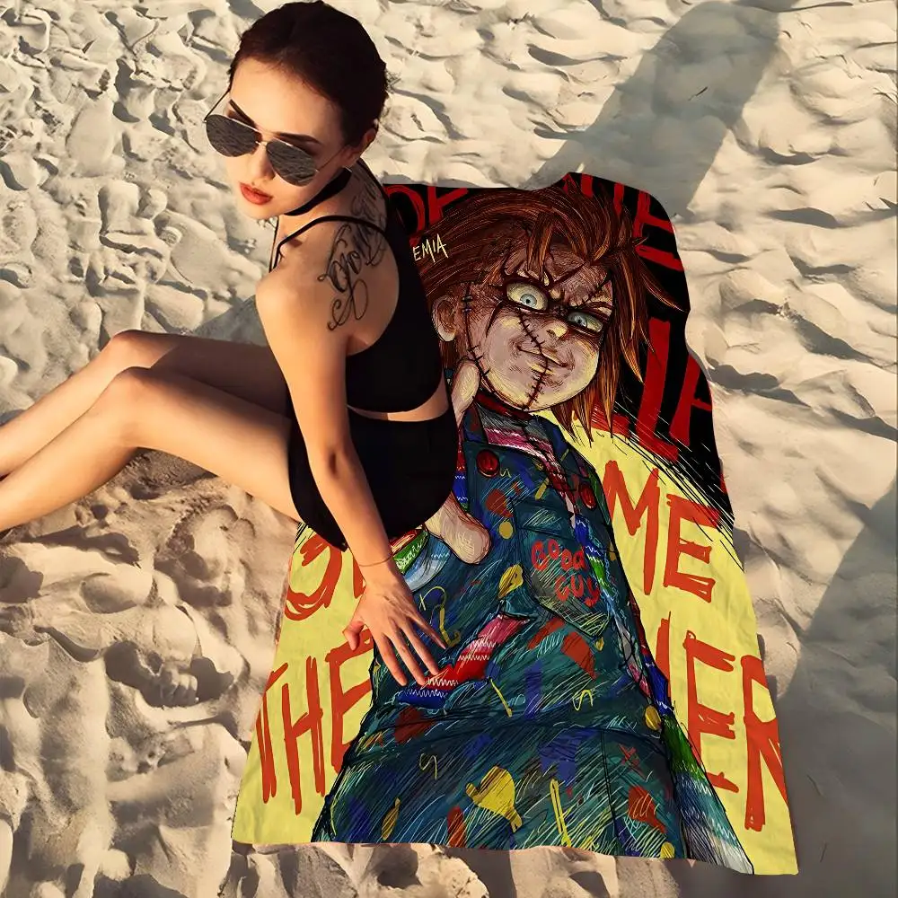 Chucky Doll Horror Mikrofaser-Decke, schnell trocknende Strandtücher, übergroßer Druck, super saugfähige Pool-Decke Image