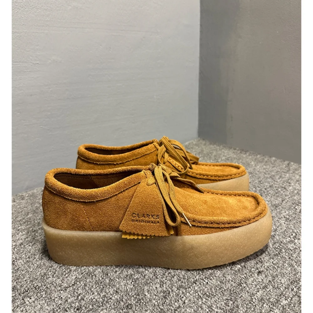 Freizeitschuhe aus Leder, Känguru-Schuhe aus Wildleder, dicke Sohlen, höhenvergrößernde, lässige und trendige Schuhe.