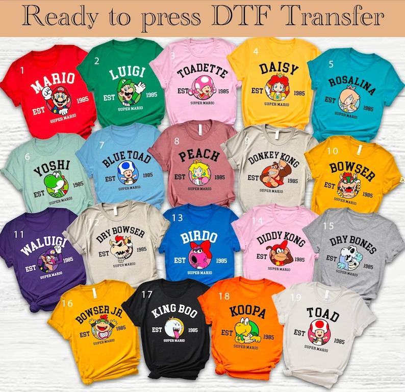 Trasferimento DTF del personaggio di Super Mario, Mario Party pronto per la stampa, Super Mario Gaming DTF, Mario & Friends Party DTF, Trasferimento a