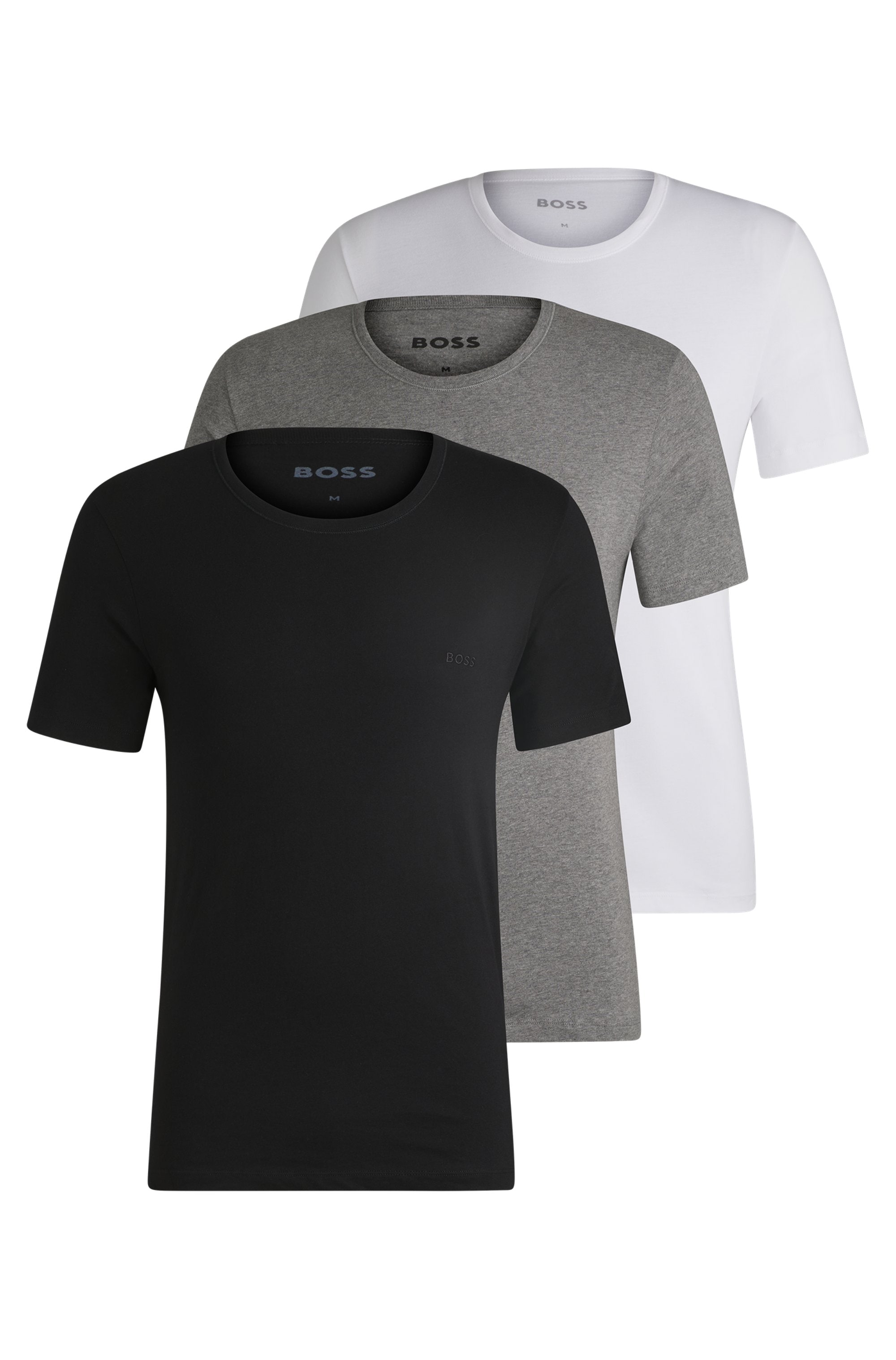 T-Shirt BOSS "Rundhals BOSS ONE", Herren, Gr. XL (54), bunt (assorted_pre, pack, grau, meliert, schwarz999), Jersey, Obermaterial: 100% Baumwolle, unifarben, Basic, Rundhals, eingesetzt normaler Saum, Shirts T-Shirt, mit dezentem BOSS Logo-Print