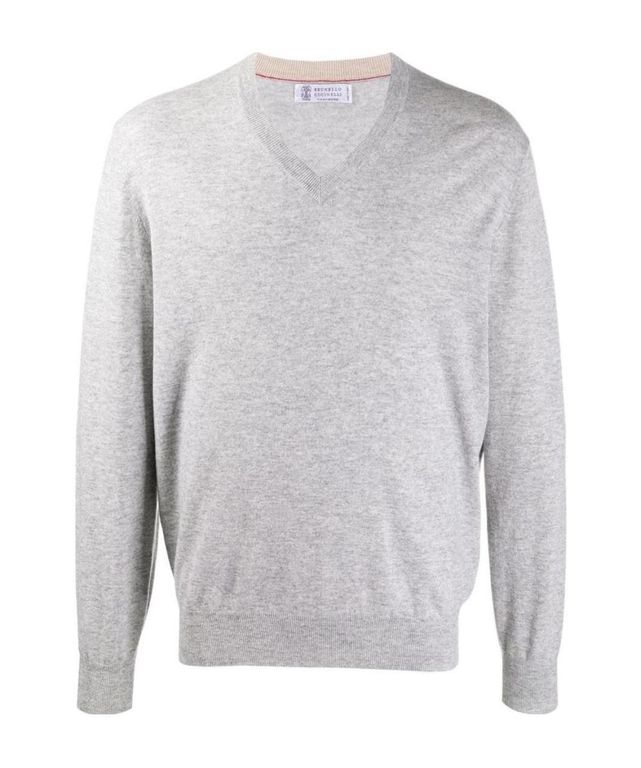V-Neck Cashmere Jumper - Gray - Brunello Cucinelli Knitwear