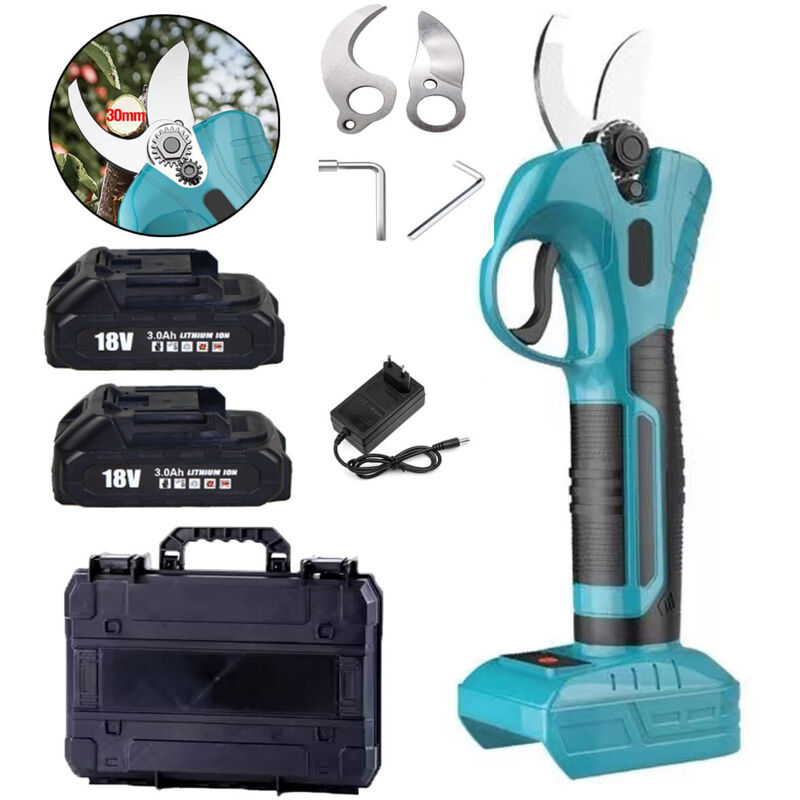 Cesoie Per Arbusti Alimentate A Batteria, Cesoie Per Alberi Alimentate A Batteria Con Due Teste Di Taglio, Da Giardino Elettriche 18v Con Batteria E Caricabatterie 2x 3.0a, Compatibili Con Makita