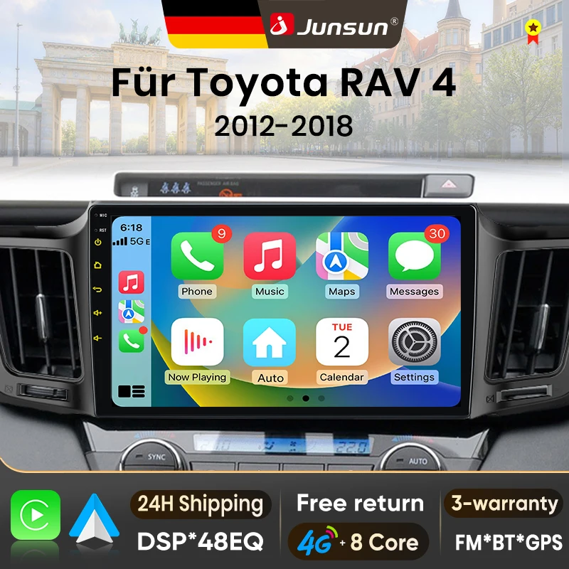 Autoradio Android 15 Junsun 9'' per Toyota RAV4 2012-2018, Wireless per Apple CarPlay, Schermo Touch IPS, Stereo Multimediale, Lettore Video, Sistemi Intelligenti per Auto, Autoradio 2 Din,