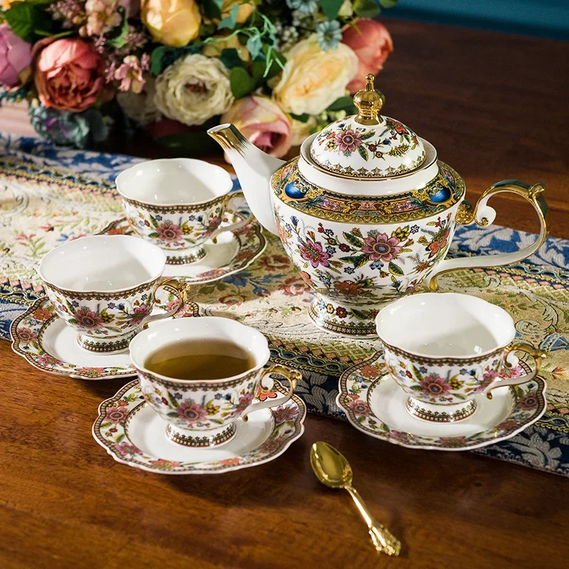 European bone china tea set, coffee set, American coffee cup set, English household friend, afternoon tea flower, tea cup plate