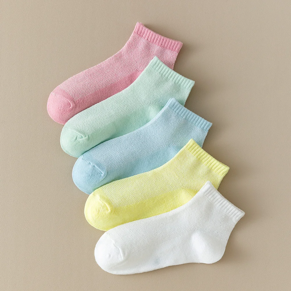 5 Paar Kindersocken, Netzsocken für Mädchen, dünne Röhrensocken für Frühling und Sommer, weiße Socken für Jungen und Studenten Image