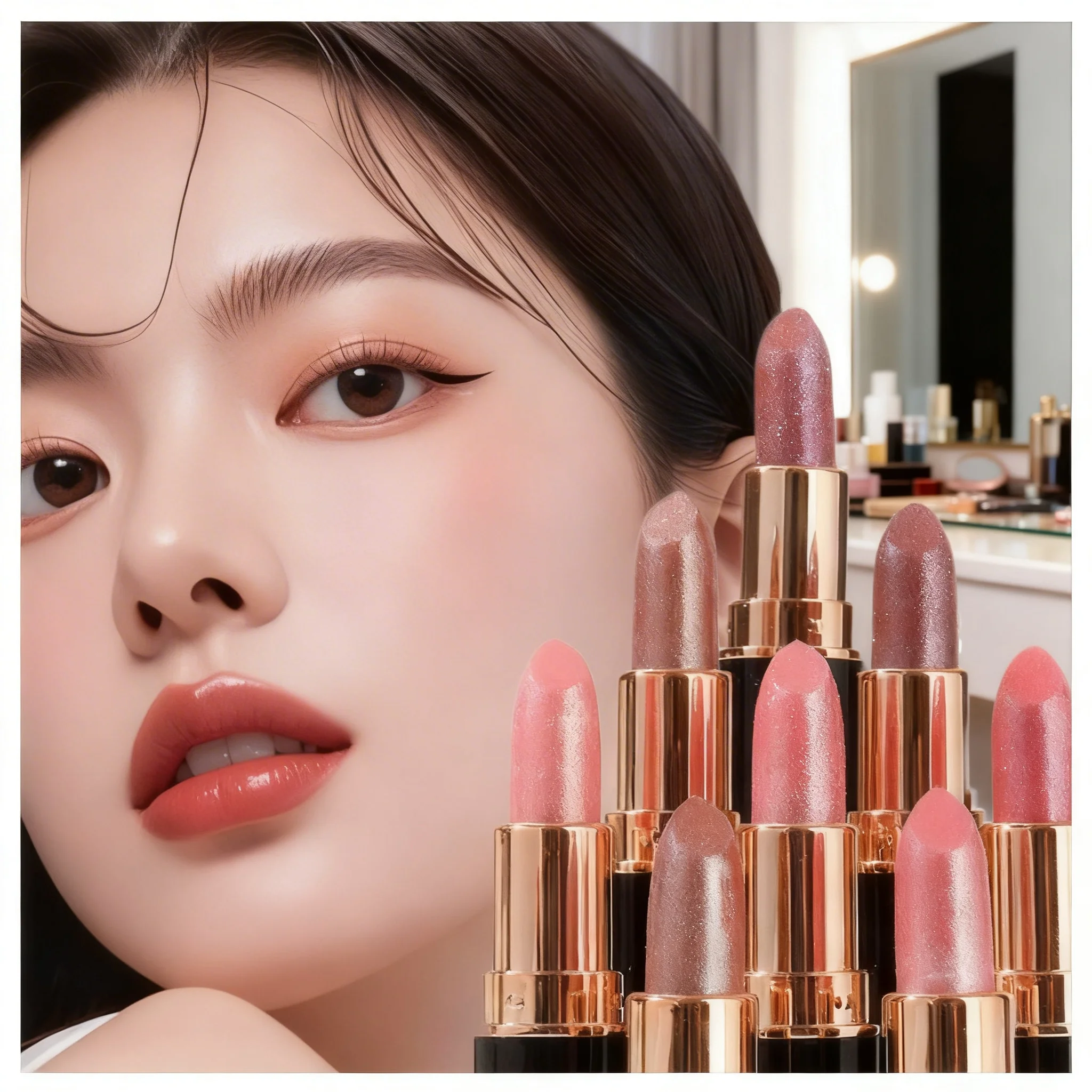 1/6 Stück Funkelnder Diamant-Lippenstift Perlen-Feuchtigkeitspflege Glitzer-Lippentinte Wasserfester Langanhaltender Lipgloss Schimmerndes Sexy Lippen-Make-up Image