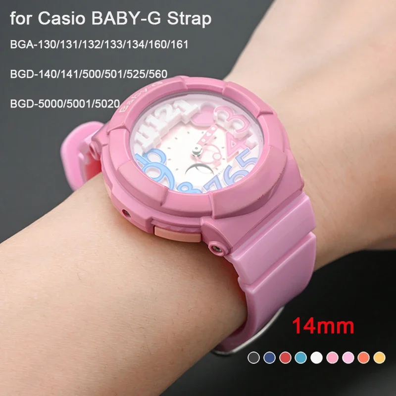14 mm Harz-Uhrenarmband für Casio BGD-140/500/560 BGD-5000/5020 BABY-G BGA-130/131/160/161 Damen, buntes, glänzendes Armband Image